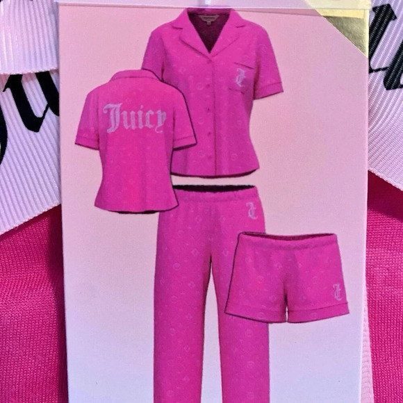 Juicy Couture 3 Piece Pink PJ Sleepwear Top, Pants & Shorts Set New Size XL - Picture 6 of 6